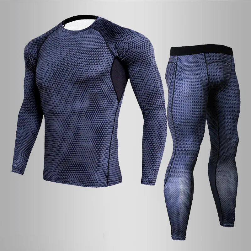 NEW 2PCS Set 5 Colors MMA 3D Thermal Underwear Men Compression Thermal Long Sleeve T Shirt Men Fitness Bodybuilding Skin Tight Leggings Outdoor Gym Cycling Sports Clothing Supplies