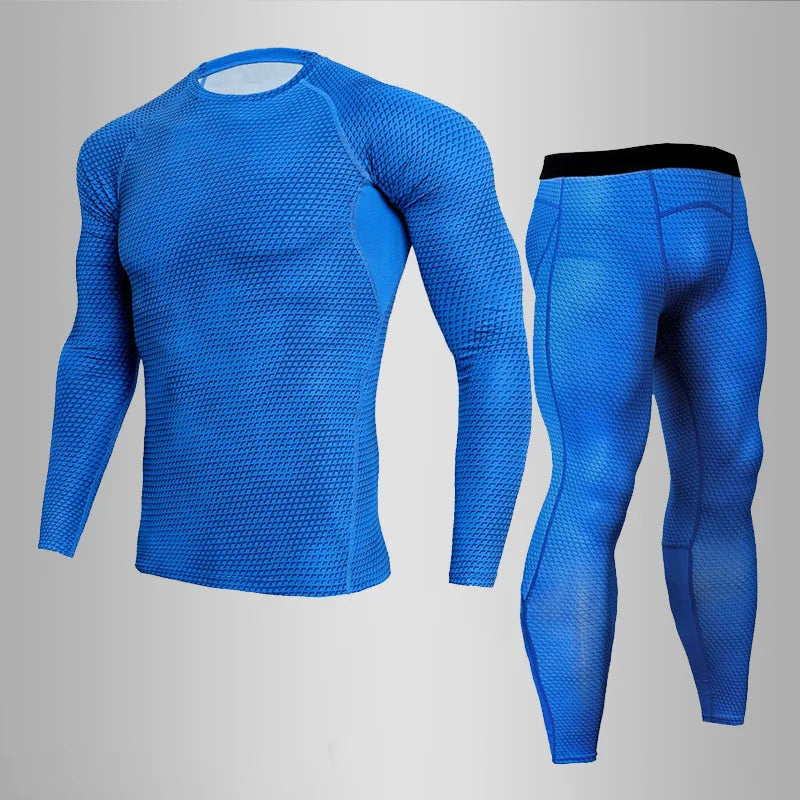 NEW 2PCS Set 5 Colors MMA 3D Thermal Underwear Men Compression Thermal Long Sleeve T Shirt Men Fitness Bodybuilding Skin Tight Leggings Outdoor Gym Cycling Sports Clothing Supplies