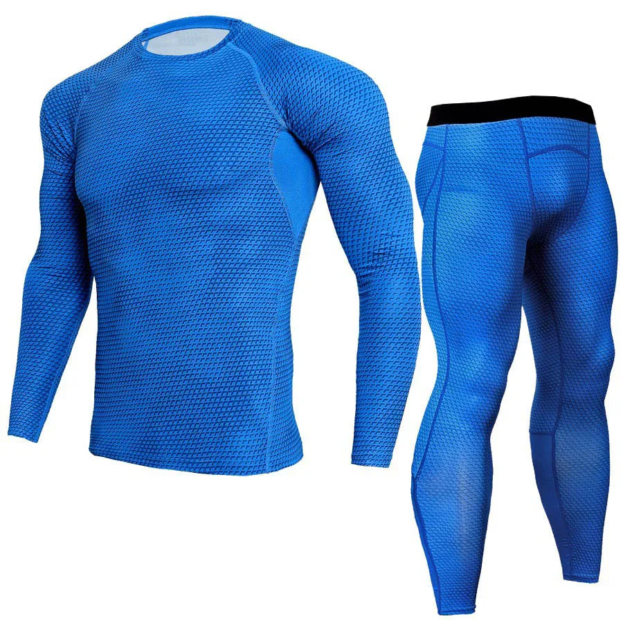 NEW 2PCS Set 5 Colors MMA 3D Thermal Underwear Men Compression Thermal Long Sleeve T Shirt Men Fitness Bodybuilding Skin Tight Leggings Outdoor Gym Cycling Sports Clothing Supplies