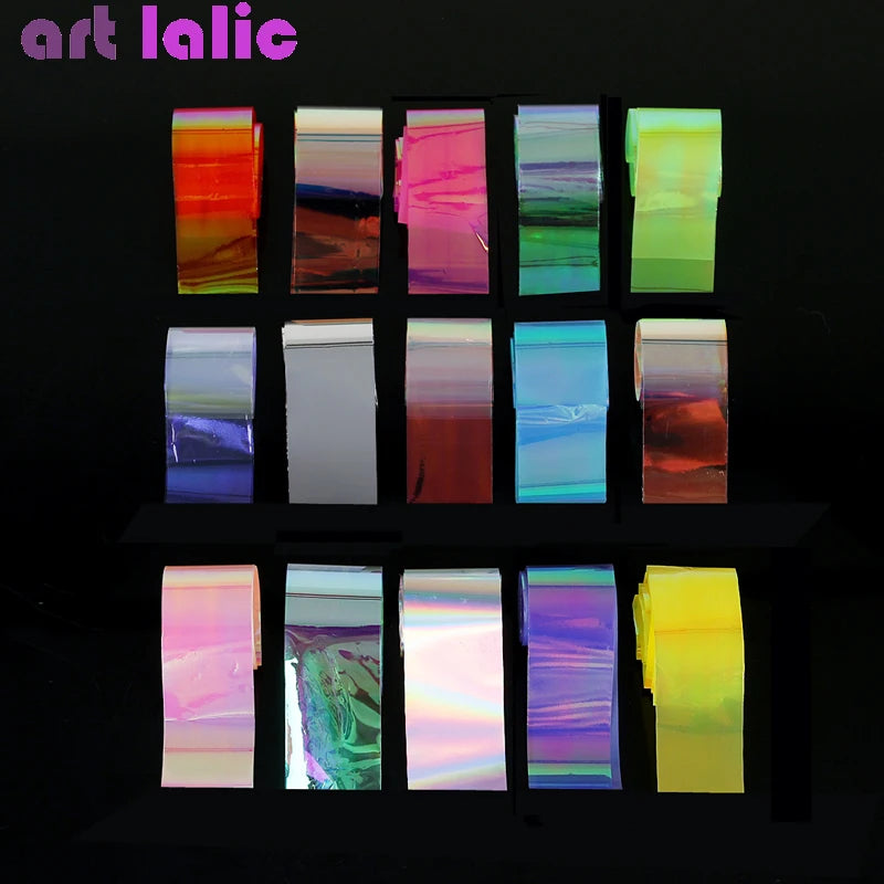 15 Sheets Starry Sky Laser Nail Foils, Colorful Shimmer Rainbow Effect for Nail Art DIY Manicure Decoration
