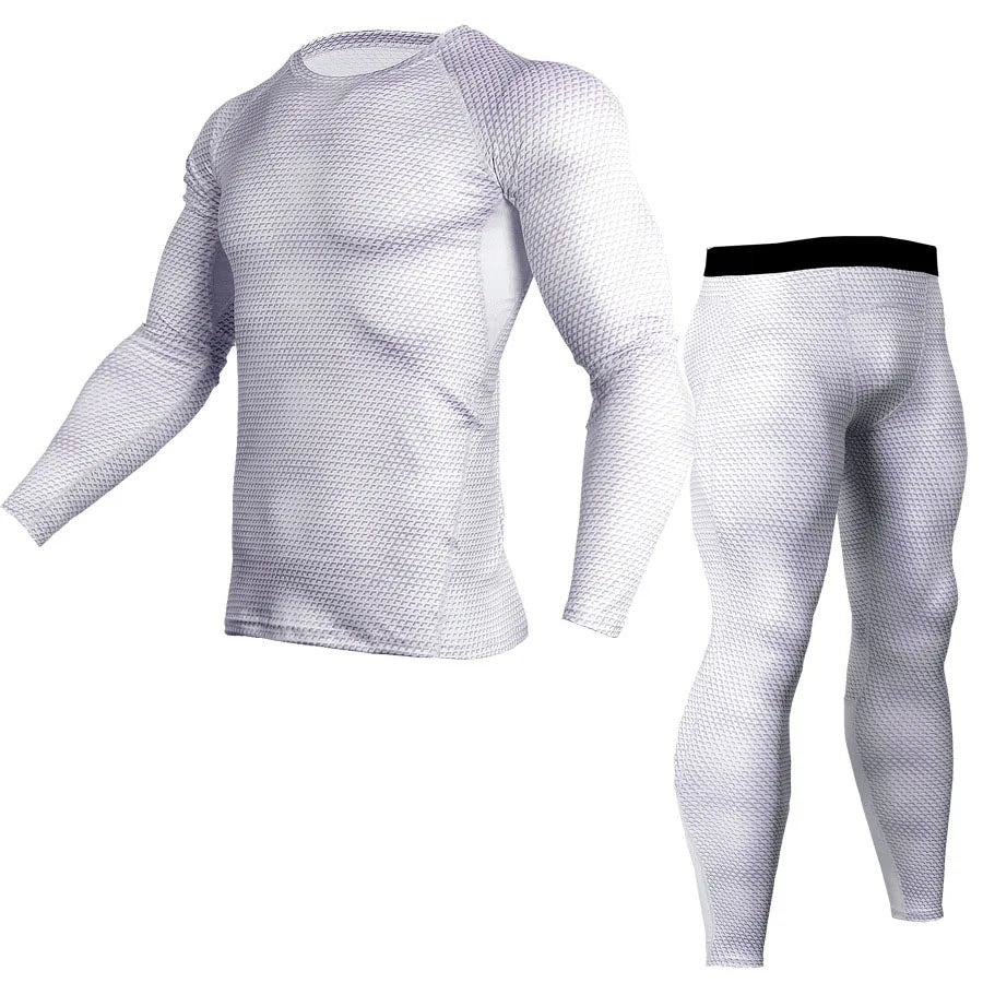 NEW 2PCS Set 5 Colors MMA 3D Thermal Underwear Men Compression Thermal Long Sleeve T Shirt Men Fitness Bodybuilding Skin Tight Leggings Outdoor Gym Cycling Sports Clothing Supplies