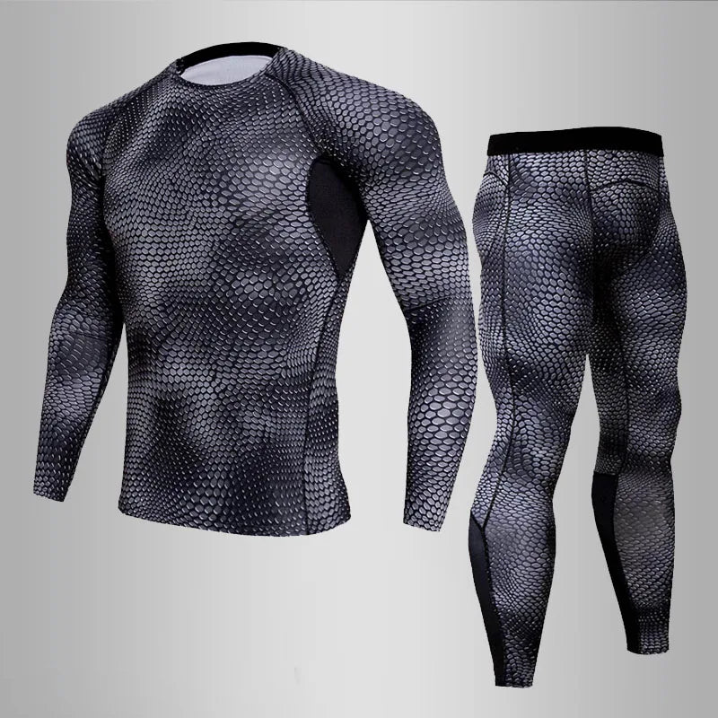 NEW 2PCS Set 5 Colors MMA 3D Thermal Underwear Men Compression Thermal Long Sleeve T Shirt Men Fitness Bodybuilding Skin Tight Leggings Outdoor Gym Cycling Sports Clothing Supplies