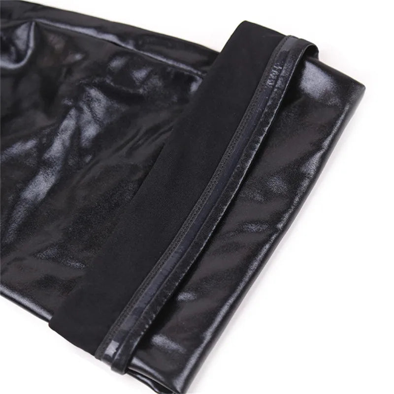 Women Sexy Latex Zipper Stockings Lady's Black PVC Pole Dance Leather Erotic Clubwear Length Over Knee High Stockings