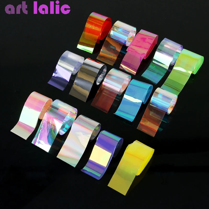 15 Sheets Starry Sky Laser Nail Foils, Colorful Shimmer Rainbow Effect for Nail Art DIY Manicure Decoration