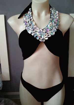 NEW Arrivals Latest Women Sexy Crystal Rhinestone Swimsuit High Halter Bikini Diamond Swimwear Girls Ladies Luxury Beach Wear