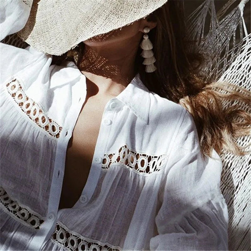 Women Beach Cover Up Lace Hollow Crochet Swimsuit Beach Dress Women Summer Ladies Cover-Ups Bathing Suit Beach Wear Tunic