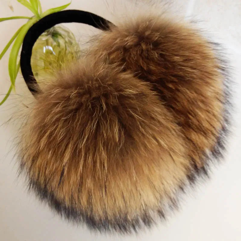 NEW Arrivals Oversized Really Big Natural Raccoon Fur Earmuffs Real Fur Earmuffs Lovely Personality Plush Fur Ear Cover Winter Warm Outdoor Snow Clothing Accessories Supplies Female Girls Luxury Fashion Clothing Products
