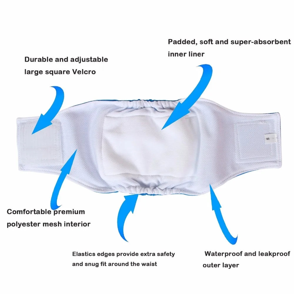 Washable Male Dog Belly Band Highly Absorbent Dog Diaper for Male Dogs Adjustable Cartoon Printing Dog Shorts Physiological Pant