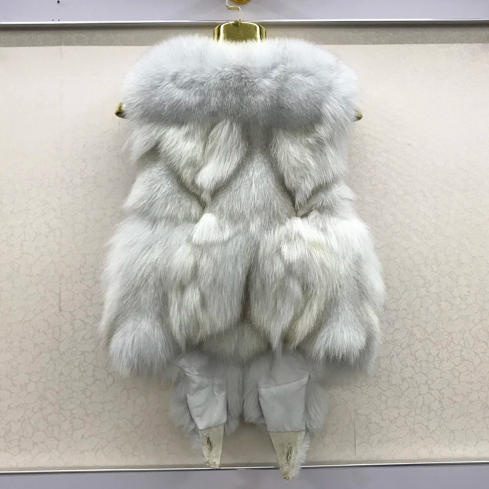 NEW Arrivals S-3XL 6 Colors Italian Design Style Women Winter Luxury Natural Fox Fur Vest Warm Soft 100% Genuine Fox Fur Gilet Lady High Quality Real Fox Fur Sleeveless Coat