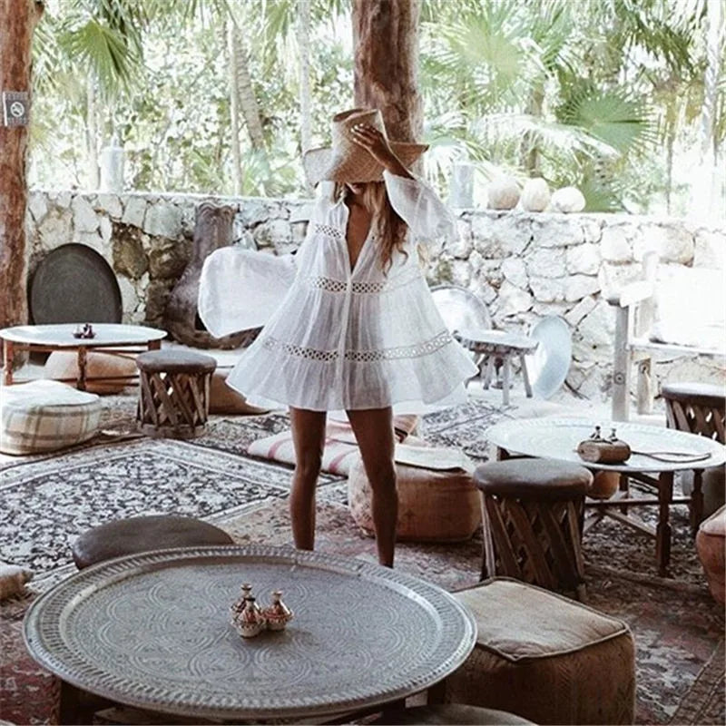 Women Beach Cover Up Lace Hollow Crochet Swimsuit Beach Dress Women Summer Ladies Cover-Ups Bathing Suit Beach Wear Tunic