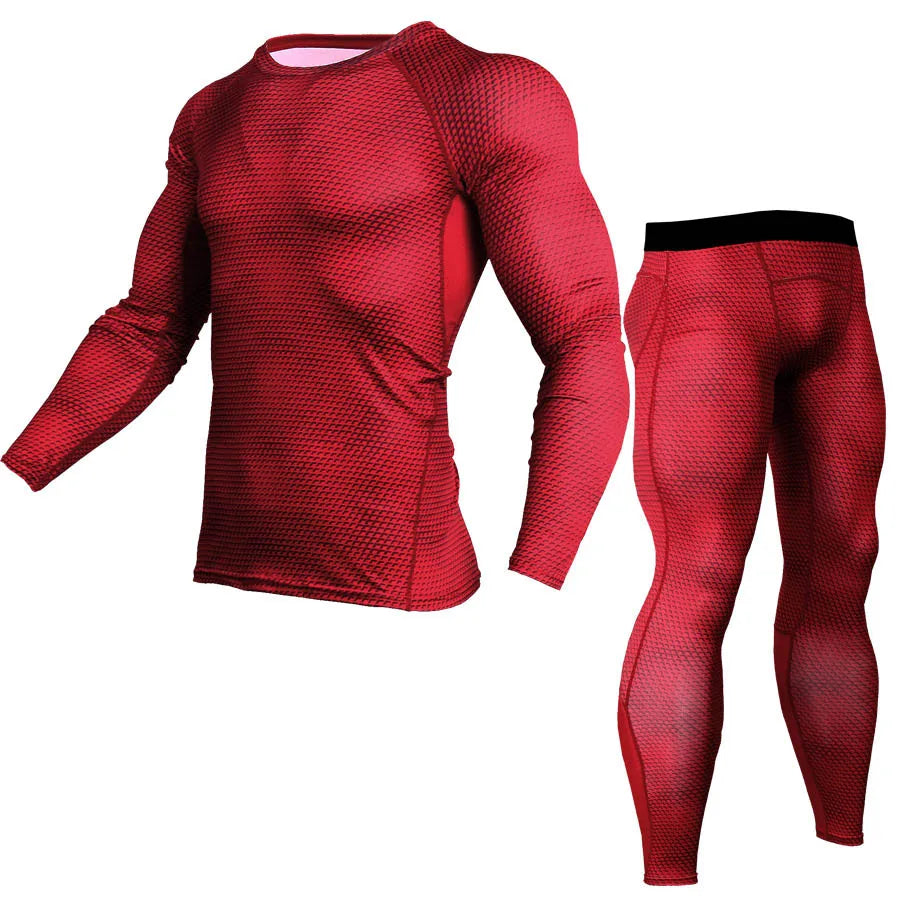 NEW 2PCS Set 5 Colors MMA 3D Thermal Underwear Men Compression Thermal Long Sleeve T Shirt Men Fitness Bodybuilding Skin Tight Leggings Outdoor Gym Cycling Sports Clothing Supplies