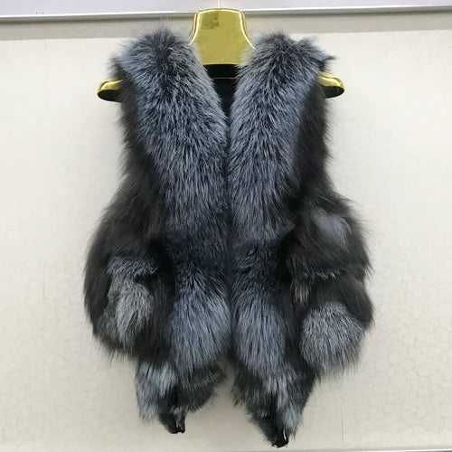 NEW Arrivals S-3XL 6 Colors Italian Design Style Women Winter Luxury Natural Fox Fur Vest Warm Soft 100% Genuine Fox Fur Gilet Lady High Quality Real Fox Fur Sleeveless Coat