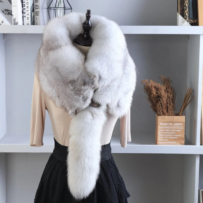 120cm Long 5 Colors New Luxury Brand Genuine Real Silver Red Fox Fur Scarf High Quality Soft Fluffy Winter Shawl with Luxury Fur Collar Wedding Guest Evening Business Party Prom Women and Men Luxury Apparel Accessories