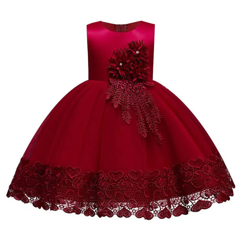 7 Colors Luxury Girls Evening Wedding Birthday Party Gown Lace Tutu Princess Dress Floral Embroidery Girls Children Clothing Kids Party Mermaid Bridal Dress Children Luxury Fashion Clothing Supplies