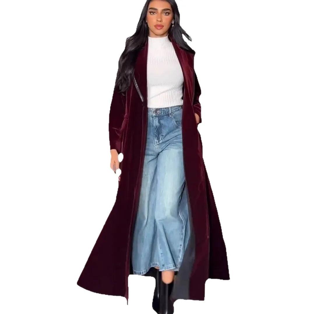 19th Century Victorian Velvet Coats New Fashion Elegance Temperament Commuter Velvet Long Solid Color Long Sleeve Women's Jacket Winter Warm Long Velvet Coat Women Luxury Apparel Supplies
