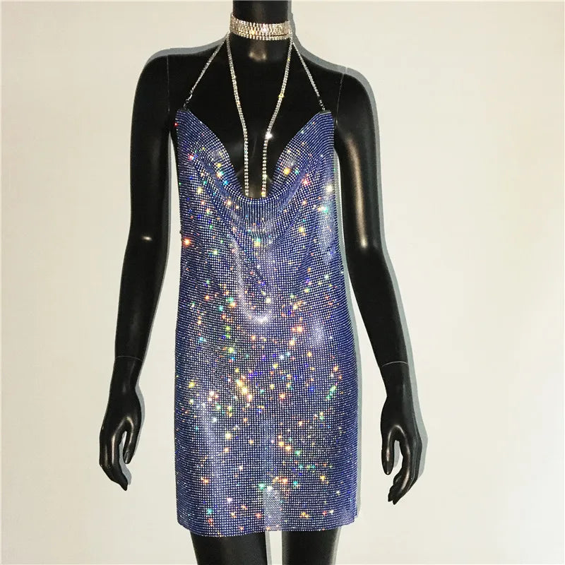 NEW Arrivals S-XL Black/Gold/Silver Color Hot Women's Rhinestone Mini Dress Sexy Hot Girl Dress Full Diamond Dress for Women Evening Party Night Clubwear Sexy Luxury Dress