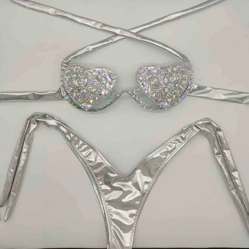 NEW Arrivals 2PCS Set Summer Luxury Diamond Bikini Set New Style Sexy Swimwear Rhinestone Bathing Swimming Pool Suit Sexy Women Beachwear Ladies Luxury Swimwear Suits