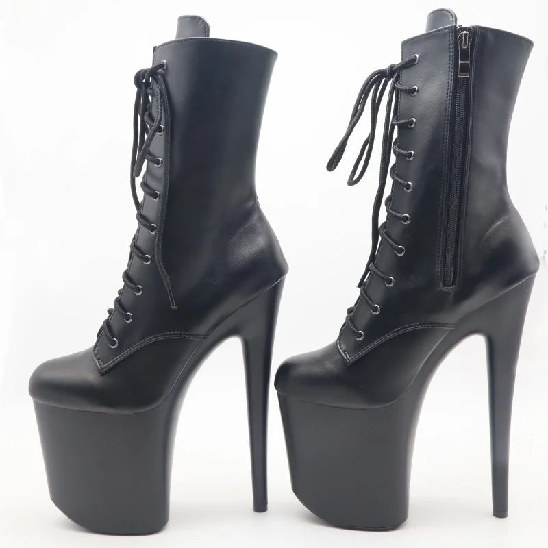 Black/White/Pink/Red Color Women's Platform Lace-Up ZIP Closure Ankle Bootie Boots 8inch-20CM Thin Heel Waterproof PU Leather Upper Red Height Increasing Night Clubwear Pole Dance Women Shoes