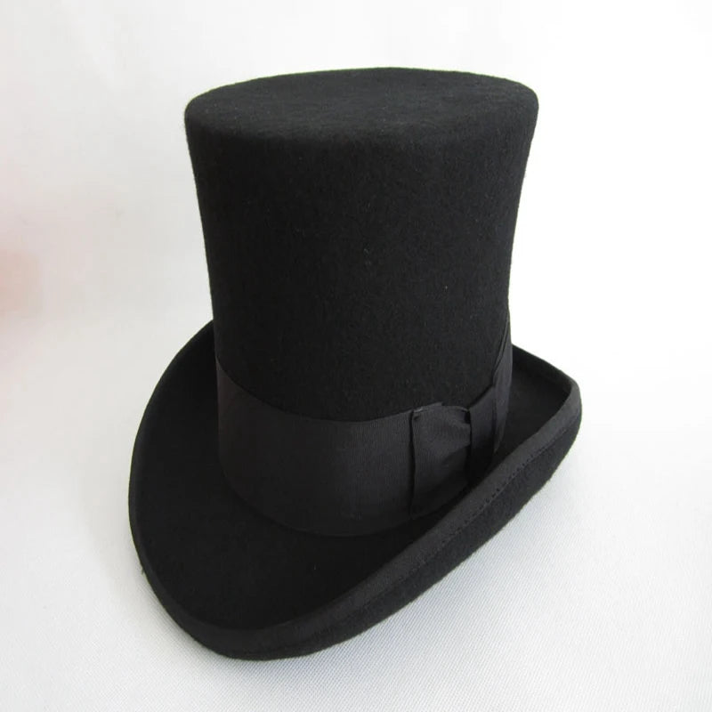 NEW Arrivals British 100% Wool Bow Solid Red/Gray/Black Color Luxury President Hat Formal Events Tuxedos Fashion New Personality Flat Top High Jazz Cap Top Evening Hat