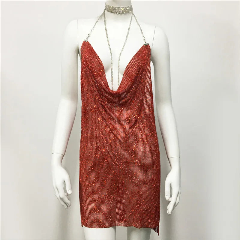 NEW Arrivals S-XL Black/Gold/Silver Color Hot Women's Rhinestone Mini Dress Sexy Hot Girl Dress Full Diamond Dress for Women Evening Party Night Clubwear Sexy Luxury Dress