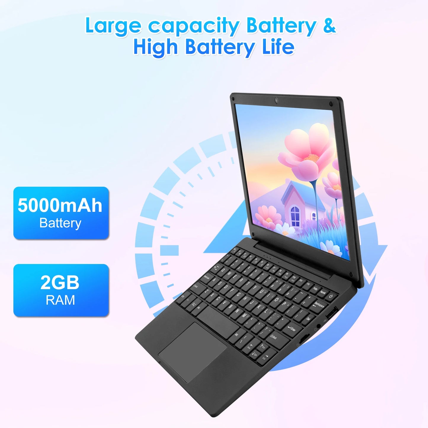 New 10.1 Inch Mini Laptop Android 12 2GB RAM 64GB Storage 5000mAh Battery EU English for Student Education