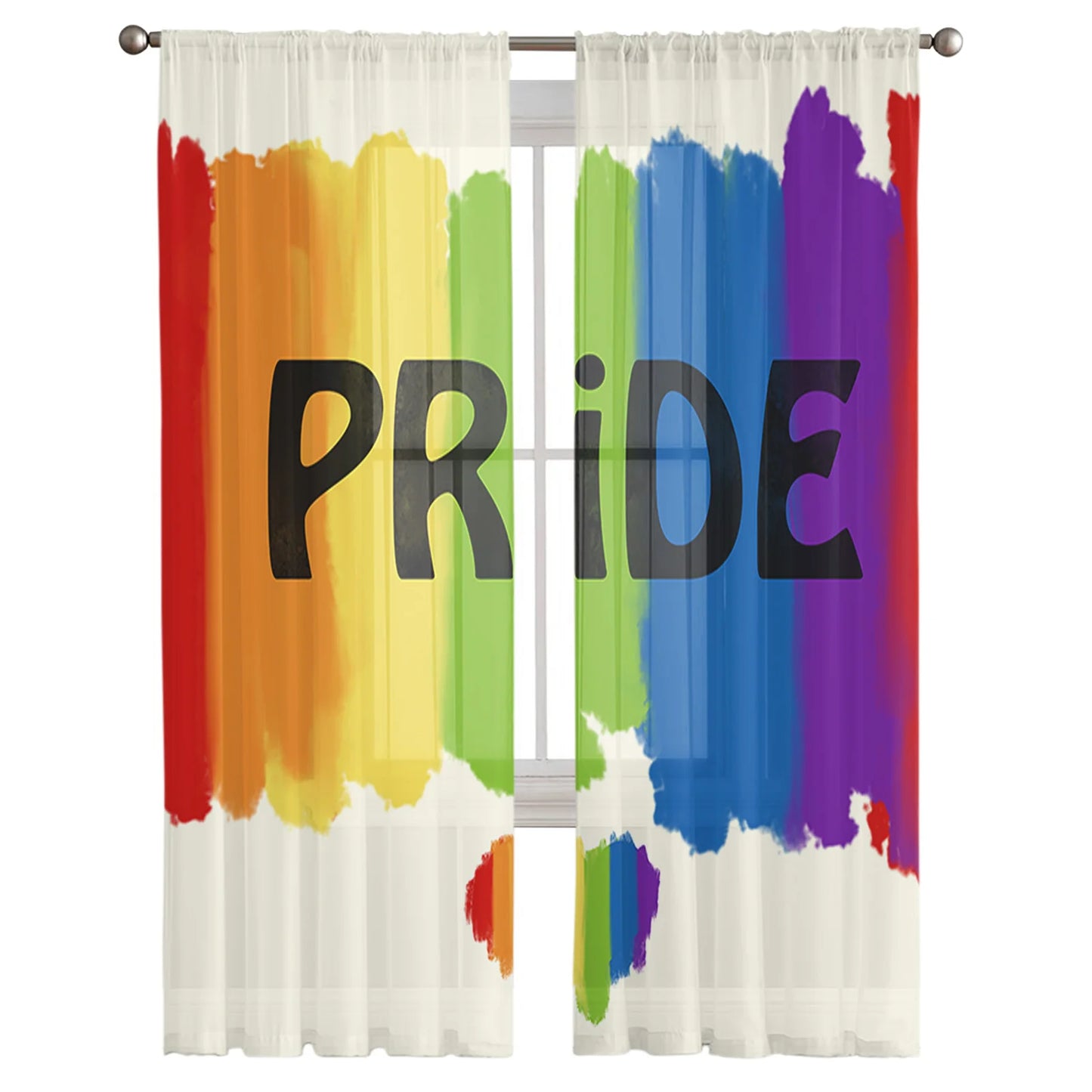 Rainbow Striped Pride Sheer Curtains for Living Room Bedroom Kitchen Chiffon Tulle Curtains Home Hotel Coffee Decor