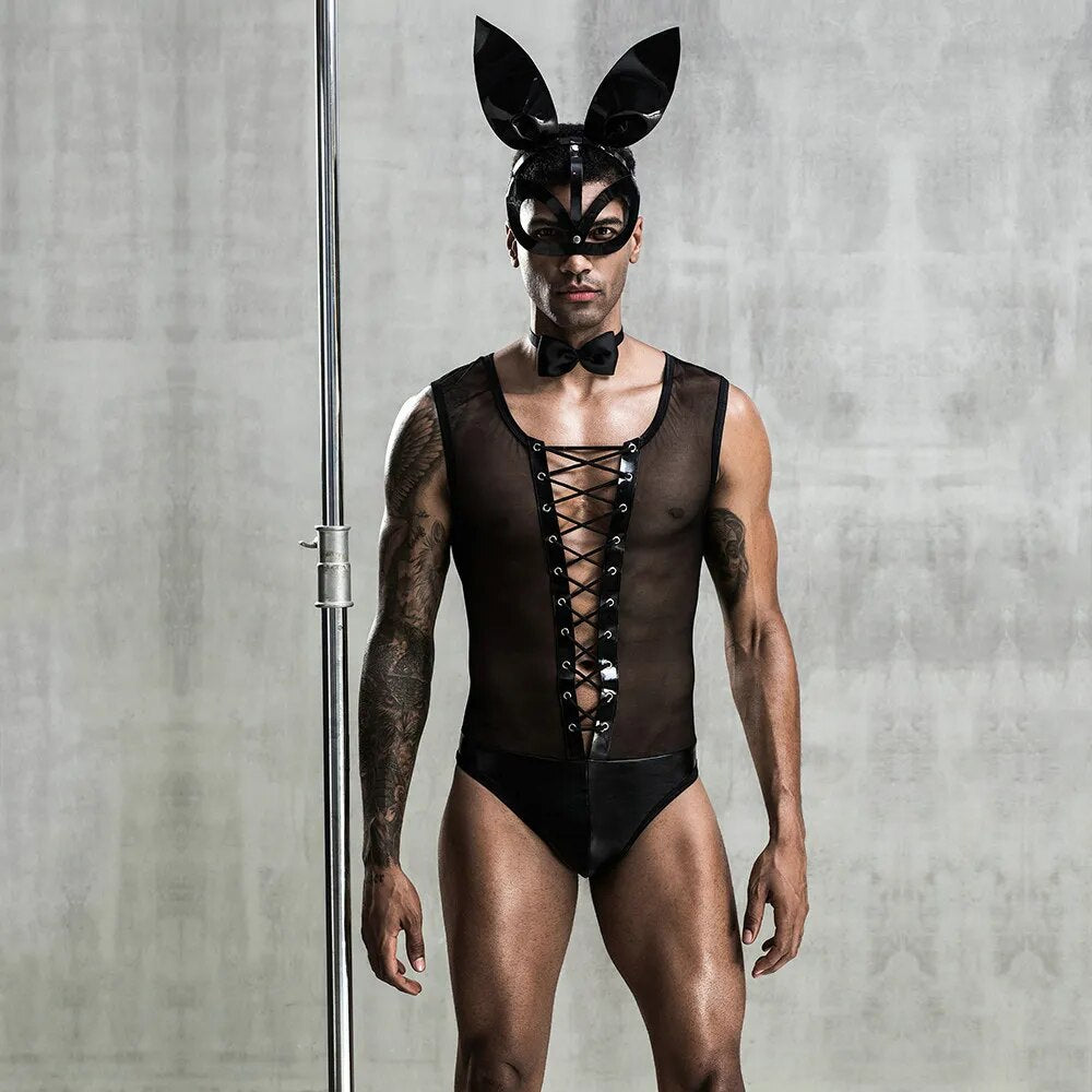 Sexy Men's underwear Bunny Costume Maid Cosplay Hot Erotic Party Performance Costumes Rabbit Role Play nightclubwear gay uniform