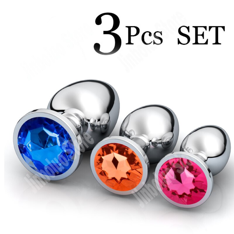 3Pcs/Set Smooth Massager Anal Beads Crystal Jewelry Heart Butt Plug StImulator Women Sex Toys Dildo Stainless Steel Anal Plug