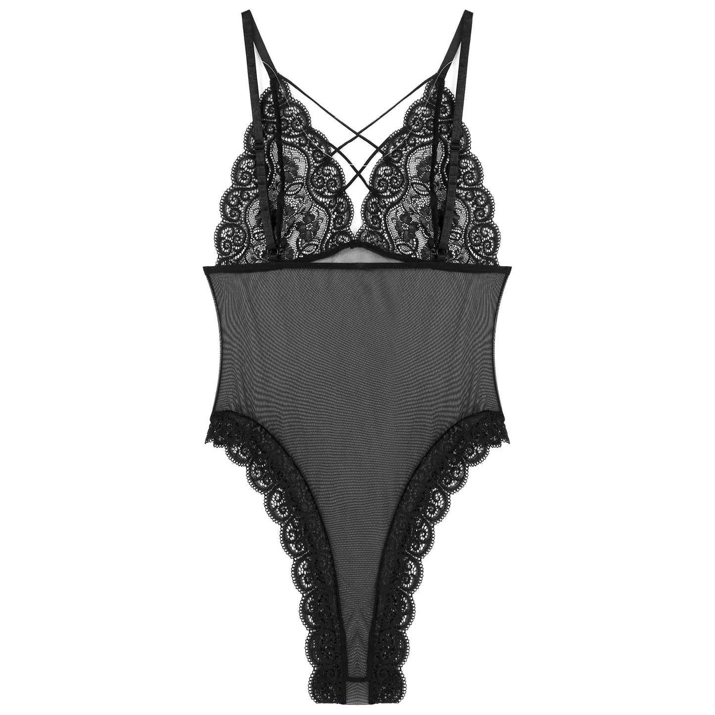 Mens Sissy Sexy Bodysuit Lingerie Nightwear Crisscross Strappy Adjustable Straps Leotard See-through Mesh Lace Patchwork Teddies