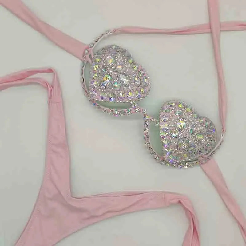 NEW Arrivals 2PCS Set Summer Luxury Diamond Bikini Set New Style Sexy Swimwear Rhinestone Bathing Swimming Pool Suit Sexy Women Beachwear Ladies Luxury Swimwear Suits