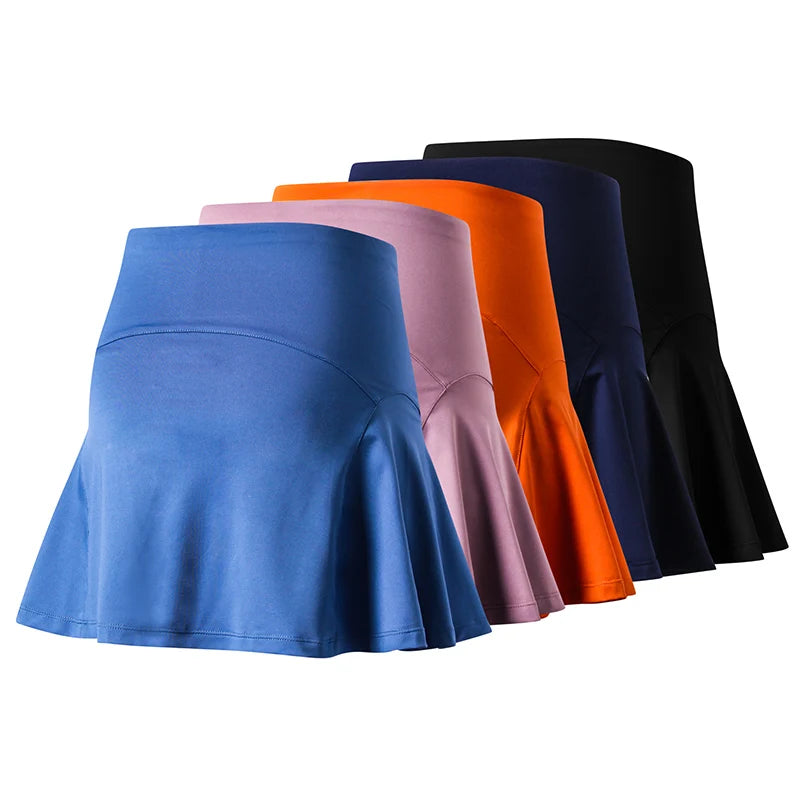 NEW Arrivals S-2XL UK Plus Size Anti Glare Stretch Shorts Liner Sport Tennis Skirt Quick Dry Loose Women Running Skirts Summer Badminton Skirt with Pocket Women Sports Apparel Clothes