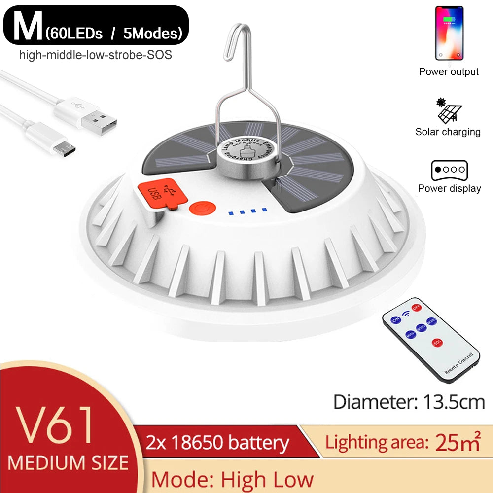 NEW Arrivals 300W Rechargeable LED Bulb Lamp Remote Control Solar Charge Lantern Portable Emergency Night Market Light Outdoor Camping Home Garden Lights