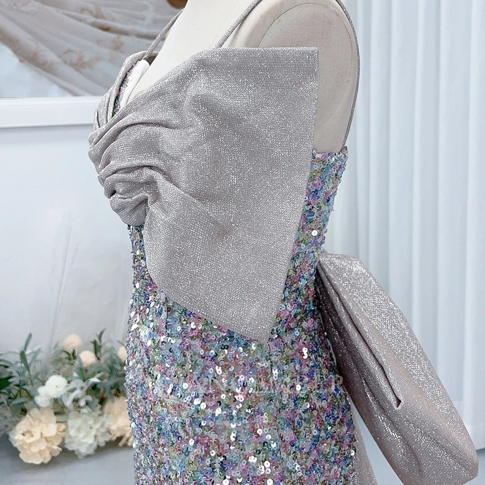 Just Arrived Top Luxury Women High-End Diamonds Rhinestones Crystal Beading Silver Maxi Dress Celebrities Red Carpet Business Dinner Summer Evening Prom Party Dress Off Shoulder Lightweight Mermaid Gown Formal Apparel Suppli