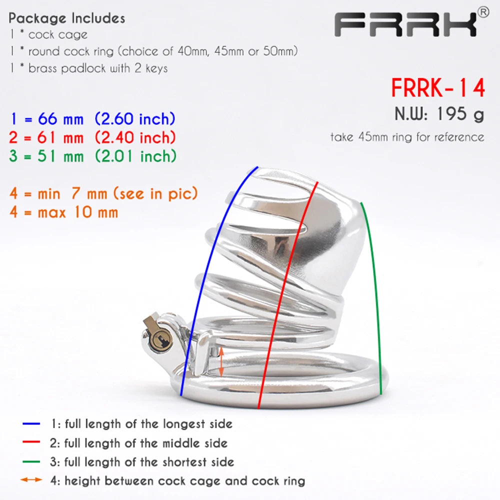 Adult FRRK Metal Cock Cage Stainless Steel Male Chastity Device Penis Ring BDSM Bondage Adult Sex Toys For Erect Denial Games