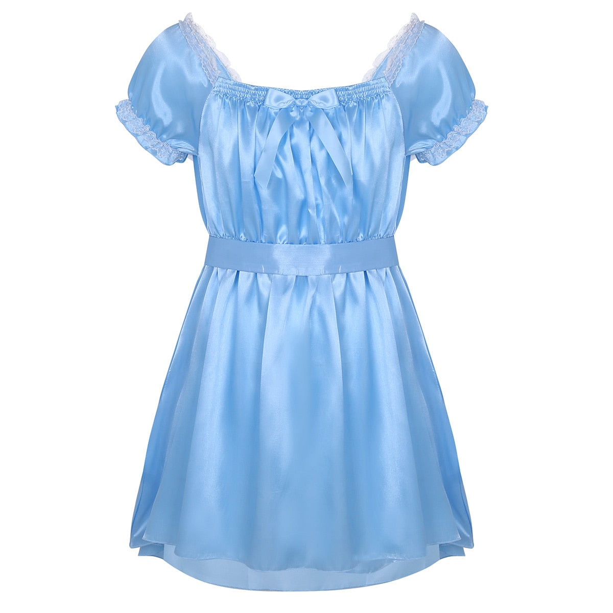 Mens Crossdress Lingerie Dresses Sissy Sexy Babydoll Babydoll Dress Square Neckline Satin High Low Dress Underwear Sleepwear