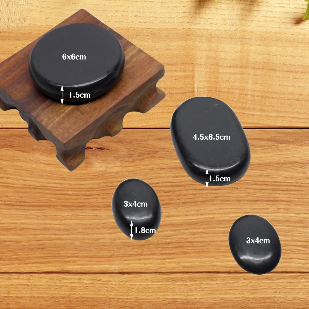 NEW 20PCS Set Korean Professional Hot Stone Massage Set Heater Box Relieve Stress Back Pain Health Care Lava Basalt Round Massage Tool Full Body Pain Relief Treatment Healing Heating Stones