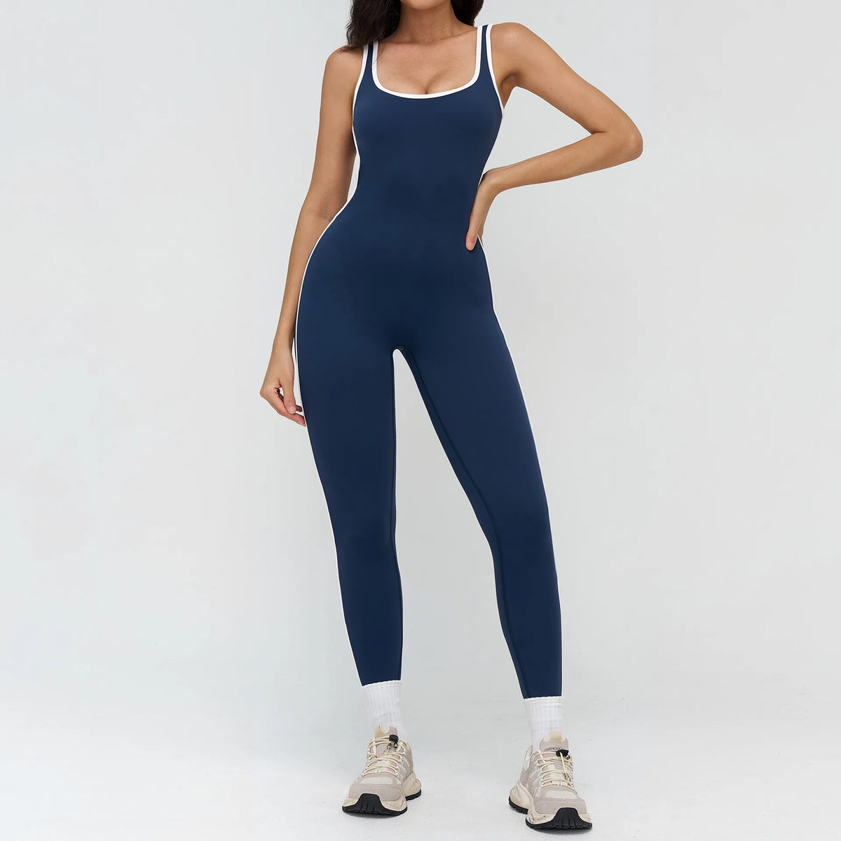 4 Colors Women's Sexy Backless Deep V-Neck Yoga Jumpsuit Full-Length High-Waisted Stretchy Breathable Eco-Friendly Outdoor Running Gym Fitness Outfit Activewear Women Sports Clothing Supplies
