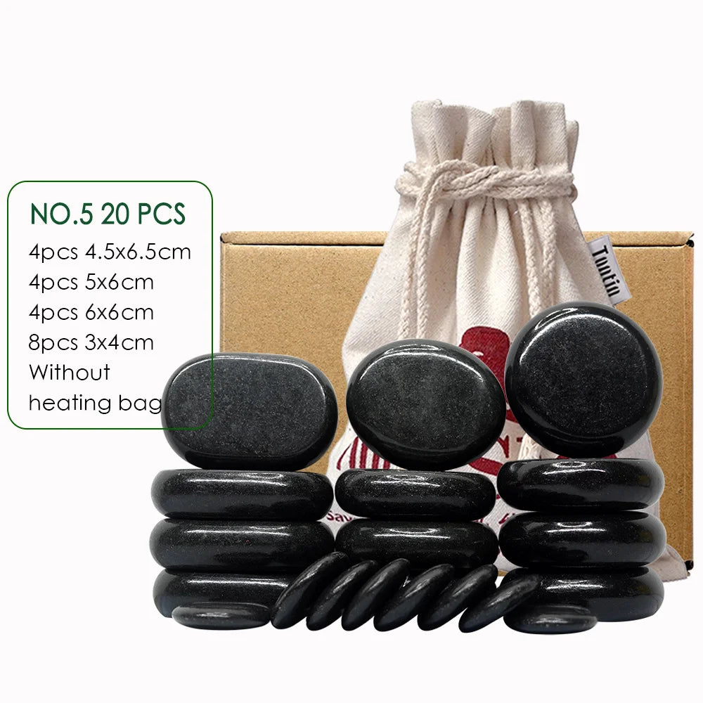 NEW 20PCS Set Korean Professional Hot Stone Massage Set Heater Box Relieve Stress Back Pain Health Care Lava Basalt Round Massage Tool Full Body Pain Relief Treatment Healing Heating Stones
