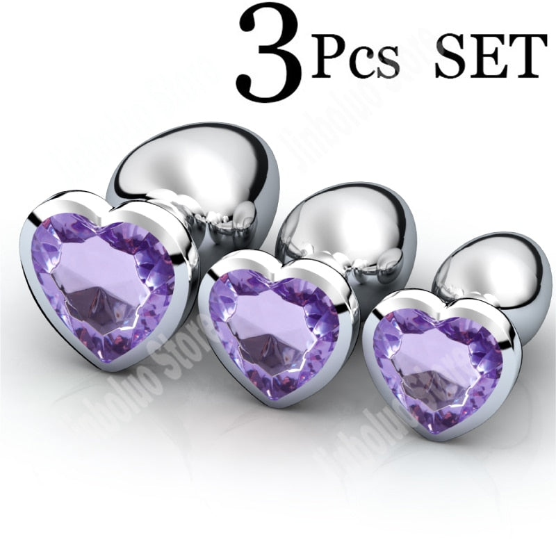 3Pcs/Set Smooth Massager Anal Beads Crystal Jewelry Heart Butt Plug StImulator Women Sex Toys Dildo Stainless Steel Anal Plug