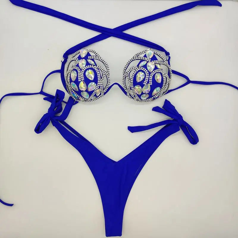 NEW!!!! Style Diamond Hollow Out Bikini Set Sexy Women Swimwear Rhinestone Bling Stones Swimsuit Bathing Suit