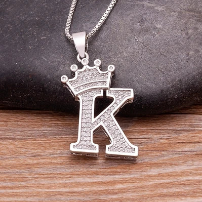 Hot Sale A-Z Letters Crown Pendant Initial Alphabet Necklace For Women Men Accessories Name Jewelry Party Birthday Gifts