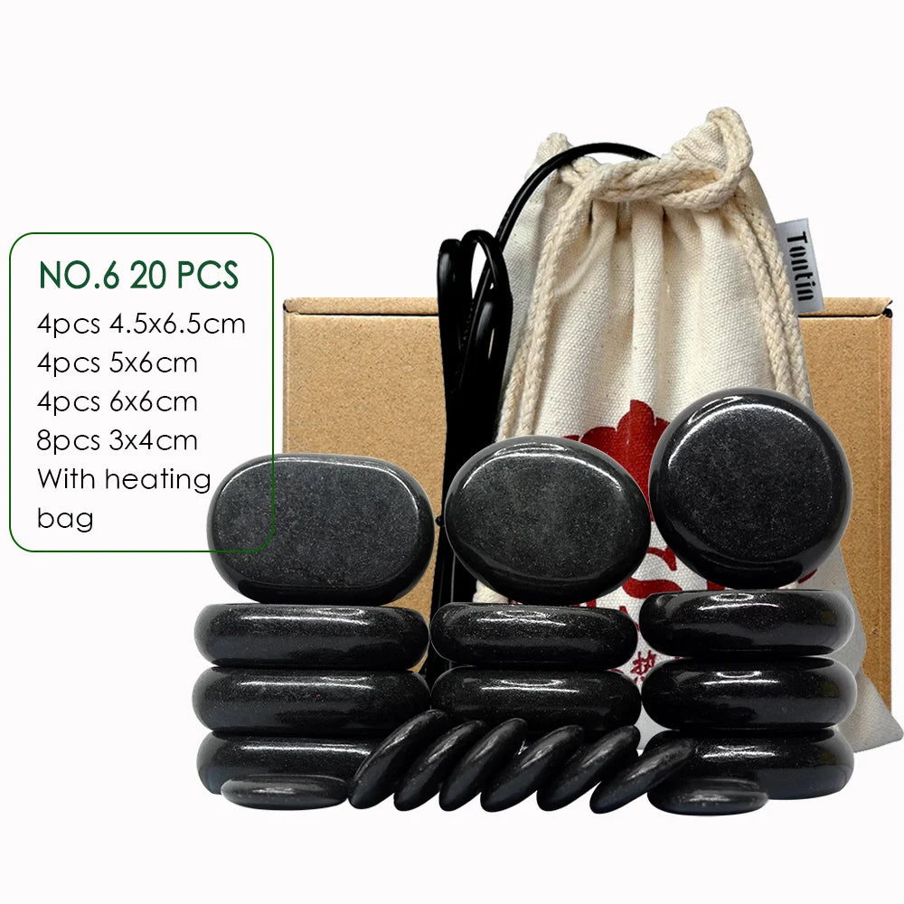 NEW 20PCS Set Korean Professional Hot Stone Massage Set Heater Box Relieve Stress Back Pain Health Care Lava Basalt Round Massage Tool Full Body Pain Relief Treatment Healing Heating Stones
