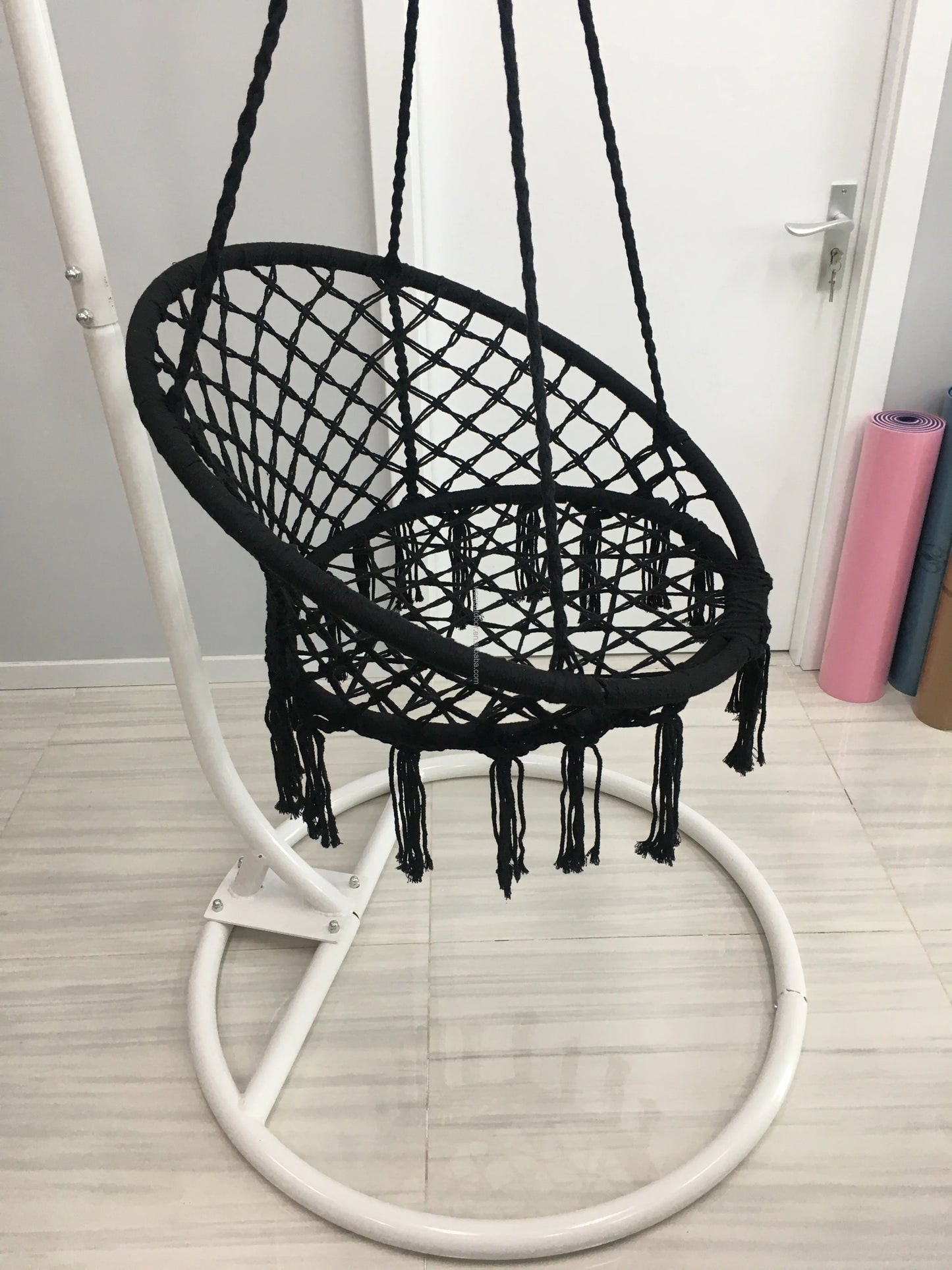 Black and White Color Home Outdoor Garden Patio Courtyard High Quality 120cm Cotton Rope Hammock Hanging Swing Chair Furniture Accessories