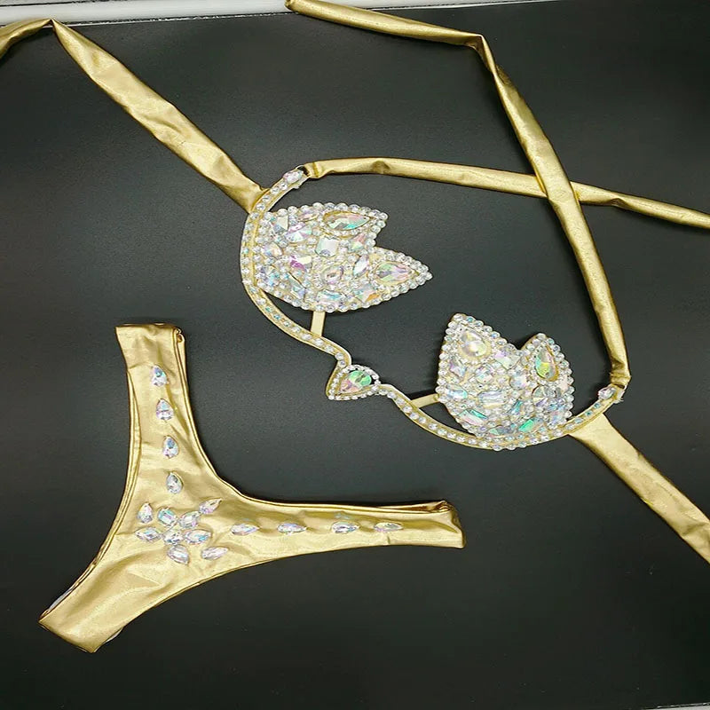Rhinestone Bikini Set Sexy Women Bathing Suit High Quality Swimsuit Push Up Diamond Beachwear
