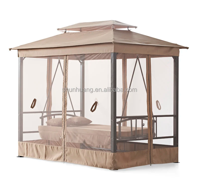 HOT SALE (Only Few Units Left) 3 Seat Adult Villa Resort Outdoor Aluminum Frame Convertible Canopy Courtyard Garden Swing Hanging Chair Modern Patio Swings Sun Lounger Luxury Furniture Supplies ( For Fast Delivery Please Cont