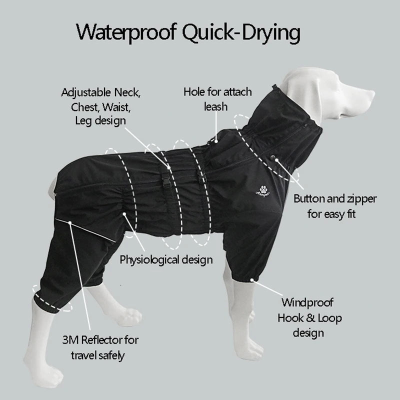 NEW S-5XL Plus Size Black/Red Waterproof Pet Dog Outdoor Jacket Clothes Winter Warm Coat Big Jumpsuit Reflective Raincoat For Small Medium Large Dogs Clothing Accessories Pets Supplies