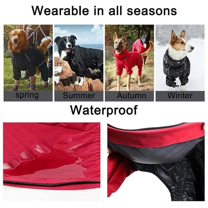 NEW S-5XL Plus Size Black/Red Waterproof Pet Dog Outdoor Jacket Clothes Winter Warm Coat Big Jumpsuit Reflective Raincoat For Small Medium Large Dogs Clothing Accessories Pets Supplies