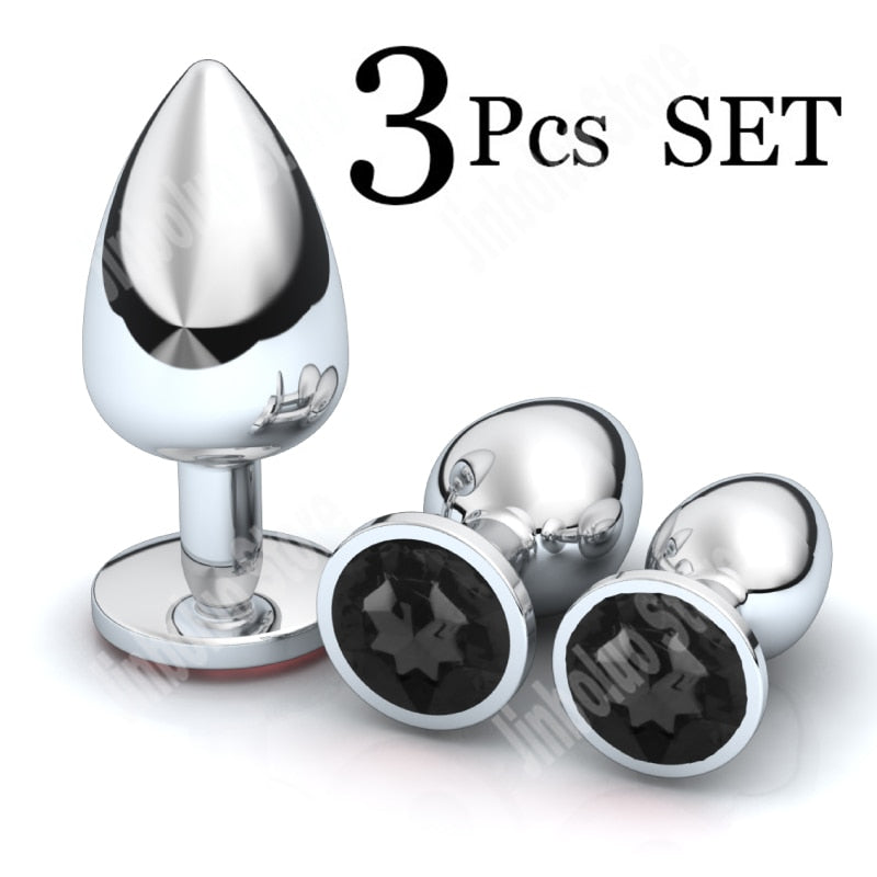 3Pcs/Set Smooth Massager Anal Beads Crystal Jewelry Heart Butt Plug StImulator Women Sex Toys Dildo Stainless Steel Anal Plug