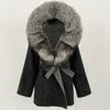 12 Colors Small Medium Size New Winter Cashmere Wool Blends Women Natural Fox Fur Collar Hooded Slim Fit Suit Double Sided Woolen Trench Coat Women Winter Apparel Supplies