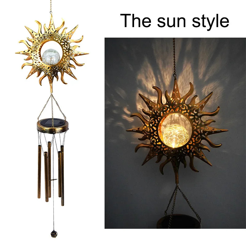 Wind Chimes Solar Lights LED Bulbs Lithium Battery Outdoor Waterproof Hanging Aeolian bells Solar Lamp With Moon Star Sun Shape For Party Garden Festival